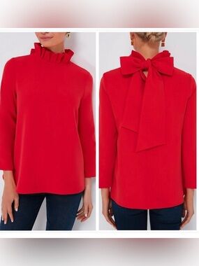 NWT Tuckernuck Faye Ruffle Collar Bow Tie Back Blouse Medium